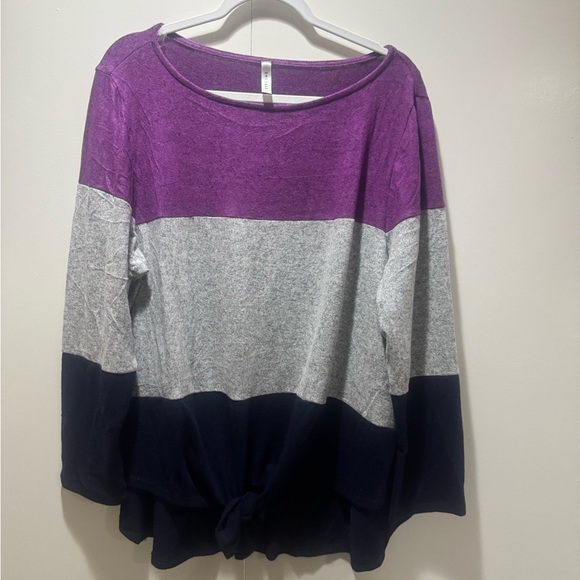 Emerald Sweaters - Emerald Women's Colorblock Sweatshirt in Purple, Gray, and Black